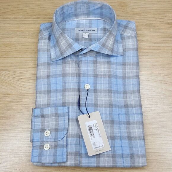 Peter Millar Other - PETER MILLAR Shirt Mens Small Blue Gray Check Plaid Summer Soft Langley $160